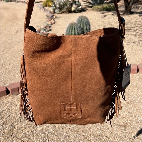 Haute Hippie Handbags - Haute Hippie | Honey Tan Suede Bucket Bag w/ Fringe and Adjustable Buckle